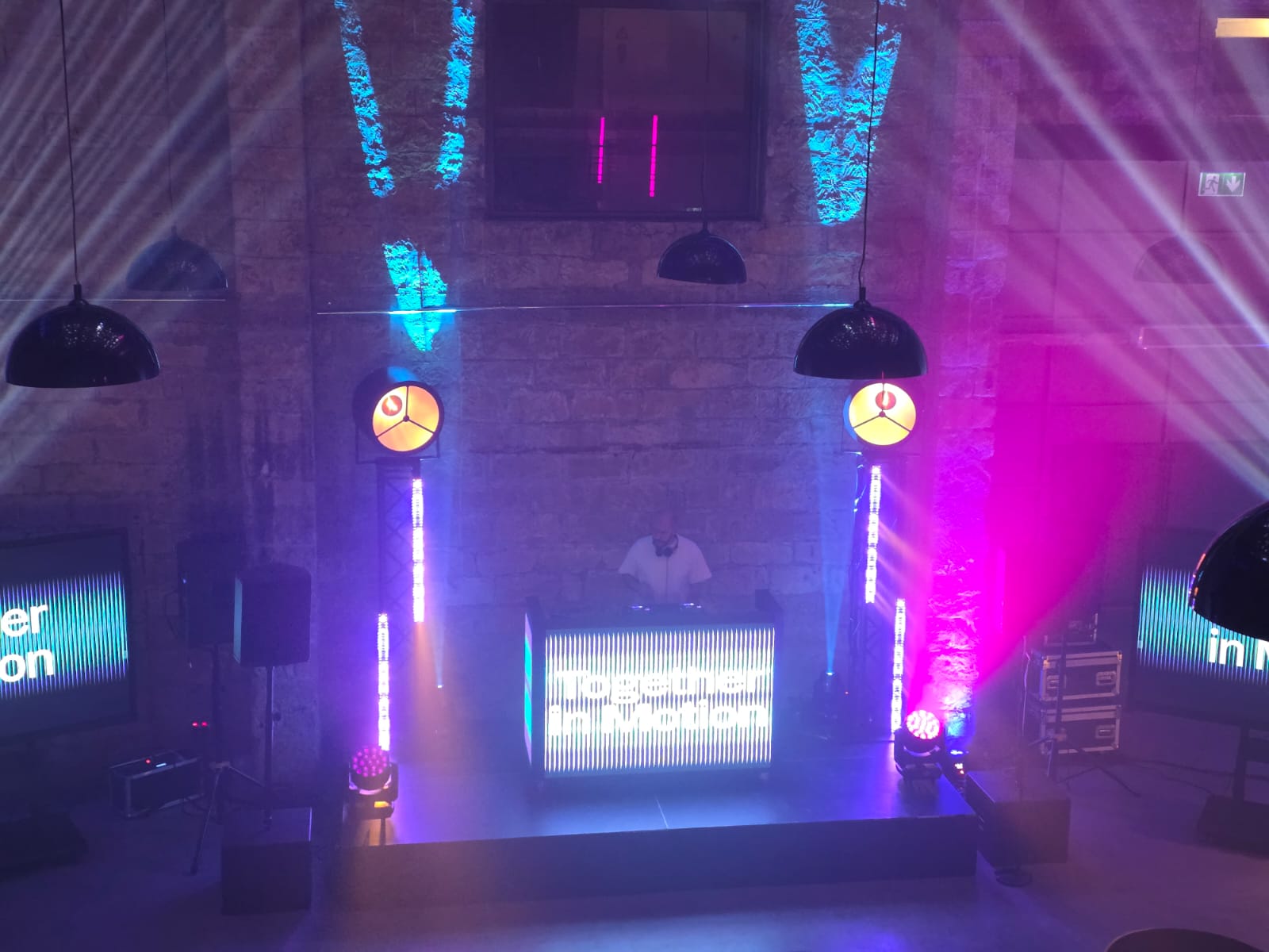Custom panoramic 270 degree wraparound LED DJ booth with 3D visuals